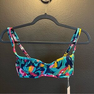Trina Turk Blue Retro Floral Swim Spa Collection Underwire Adjustable Top Size 6